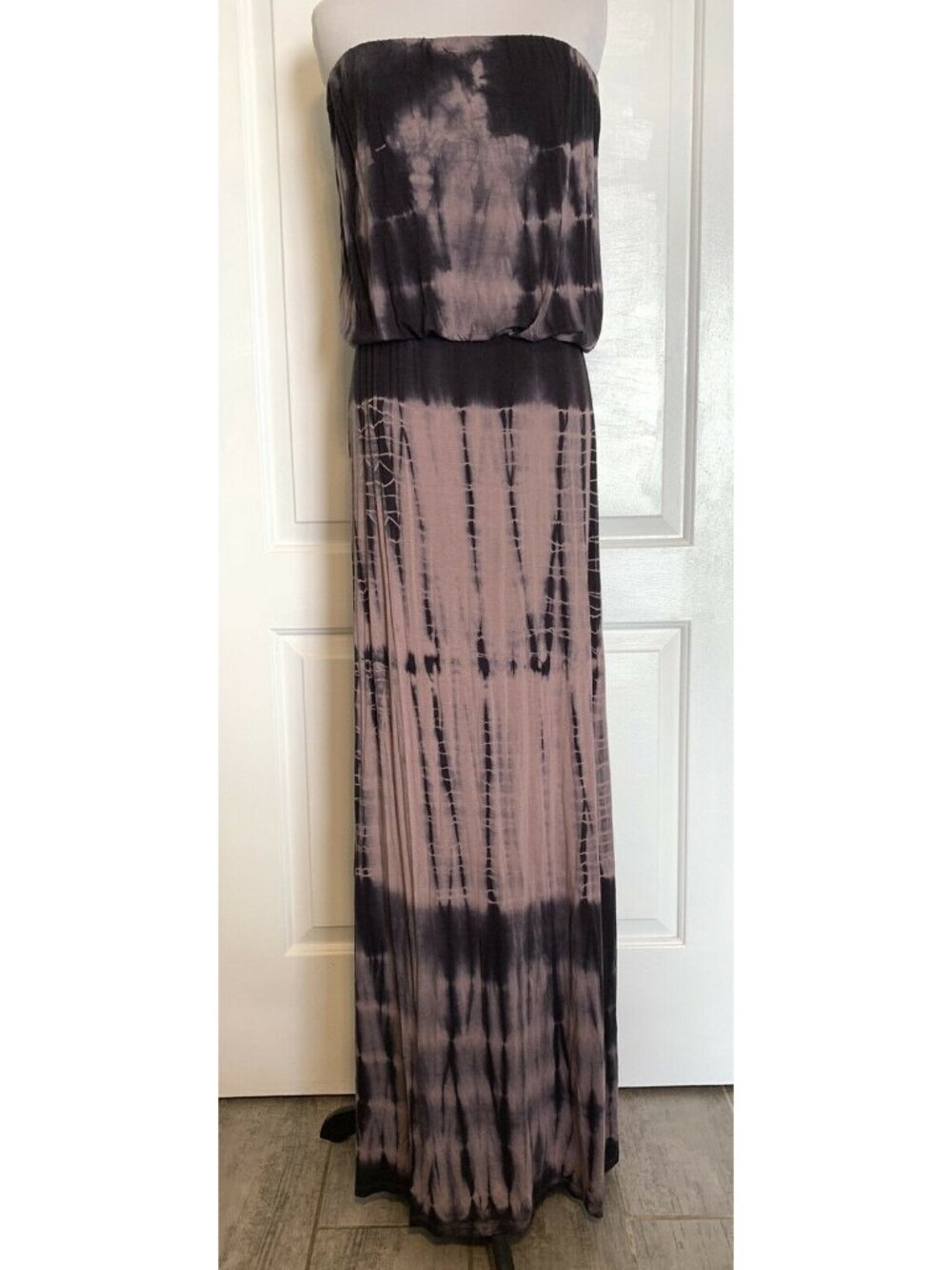 Los Angeles Boutique Strapless Blouson Maxi Dress Causal Stretch Tie Dye Rayon S